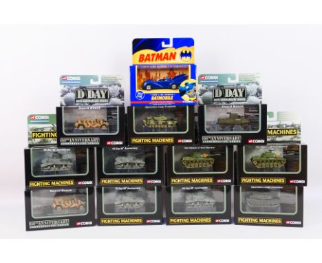Corgi - A squad of 12 predominately Corgi diecast military vehicles. Lot includes Corgi CS90377 Stuart Light Tank; CS90253 Ku