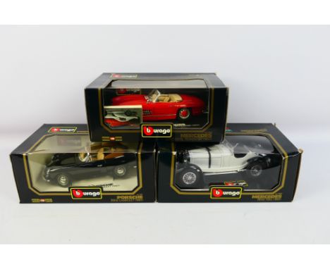 Bburago - Three boxed 1:18 scale diecast model cars from Bburago. Lot consists of #3031 1961 Porsche 356B Cabriolet; #3002 19