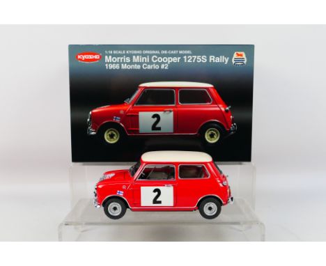 Kyosho - A boxed 1:18 scale Kyosho #08102C Morris Mini Cooper 1275S Rally 1996 Monte Carlo RN2. The model in red with white r