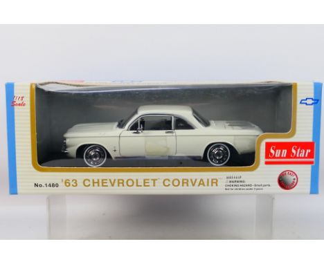 Sun Star - A boxed 1:18 scale Sun Star 'Classic Models' #1480 '63 Chevrolet Corvair. The model in white appears to be in Mint