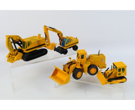 NZG - 4 x unboxed CAT construction vehicles in 1:50 scale, a 224 excavator # 259, a D4E dozer # 205, a front shovel excavator