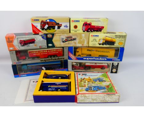 Corgi - Diecast - A collection of Corgi 10 vehicles in 1/50 and 1/64 scales. Includes #51002 Mack LJ Semi Skirted Tanker. #97