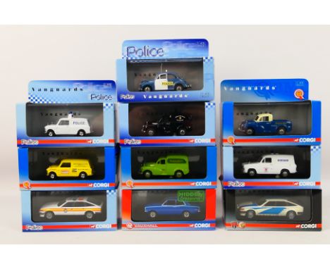 Vanguards - 10 boxed 1:43 scale diecast model cars from Vanguards. Lot includes VA09005 Rover Vanden Plas 'Arum White'; VA090