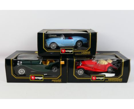 Bburago - Three boxed 1:18 scale diecast model cars from Bburago. Lot consists of #3006 1937 Jaguar SS; #3020 1936 Mercedes B