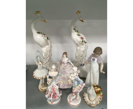 A Royal Worcester bone China figure; Belle of the ball no: 575/12500 limited edition together with Nao lady figure and other 