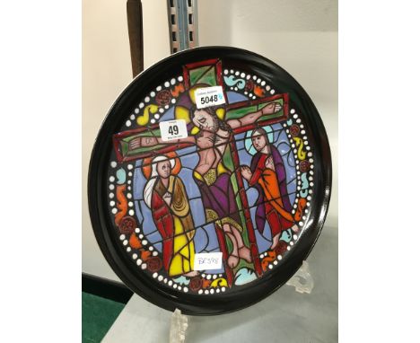 A Poole Pottery Tony Morris Cathedral Plate, 309/1000, painted by Sue Pottinger depicting Christ on the Cross with Disciples.