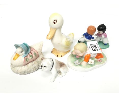 A Beswick china duck together with a Royal Albert Beatrix Potter figure: Jemima Puddleduck, Royal Addersley Mabel Lucie Attwe