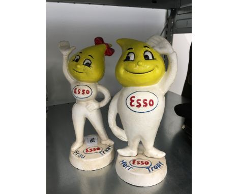 A pair of Esso metal advertising figures "Frau Tropf" and "Herr Tropf", both painted in cream and yellow.
(R4)