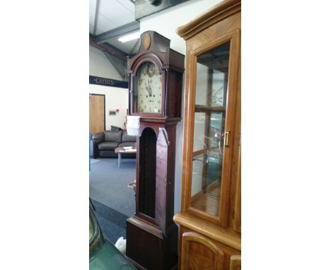 An oak longcase clock with enamel painted dial inscribed  'T.Ross'.