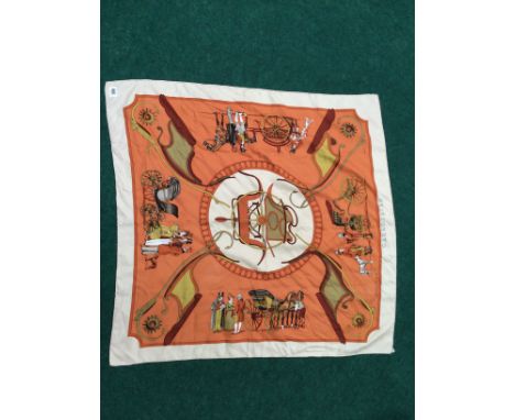 A Hermes Paris silk scarf by Ledoux in the Carrossier design.