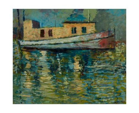  ROBERT MACBRYDE (SCOTTISH 1913-1966) BATEAU JAUNE, THE SEINE - C.1938 Signed lower right, oil on board, bears a studio oil s