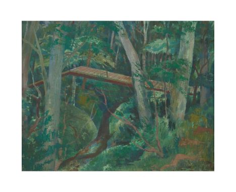  IAN FLEMING R.S.A., R.S.W., R.G.I., L.L.D. (SCOTTISH 1906-1990) BRIDGE IN THE WOODS Signed lower right, oil on canvas 48cm x