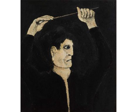  RENE HALKETT (GERMAN 1900-1983) THE CONDUCTOR - 1971 Signed and dated '71 verso, oil on board 71cm x 60cm (28in x 23.5in)  T