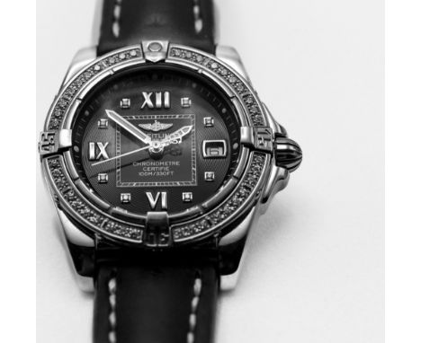 Breitling, a ladies stainless steel Breitling chronometer wristwatch with black diamond dot dial housing roman numerals for 3
