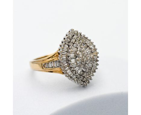 A 9ct gold and diamond marquise cluster ring, size T.