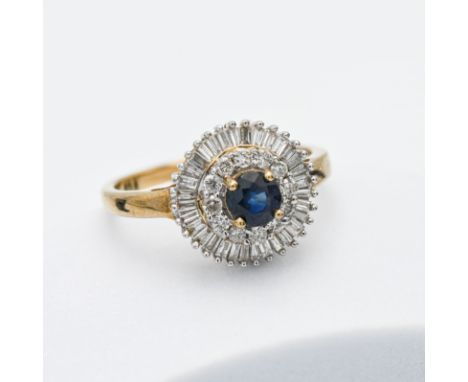 A 9ct gold diamond and sapphire cluster ring, size Q.