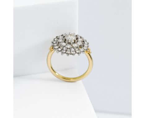 An 18ct yellow &amp; white gold cluster ring set with round brilliant cut diamonds, total diamond weight approx. 2.46 carats,