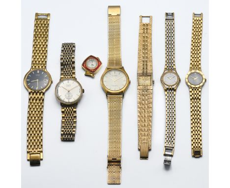 Seven various fashion watches including Sekonda, Rotary etc, together with a jewellery box (key).