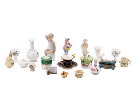 A collection of small ceramic wares, 19th/20th century including four miniature pieces of Royal Worcester, a Royal Copenhagen