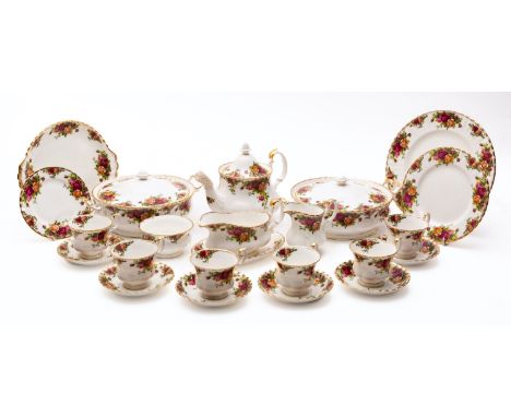 A Royal Albert 'Old Country Roses' dinner and tea service, comprising six 26cm plates, six 21cm plates, twelve 16cm plates, a