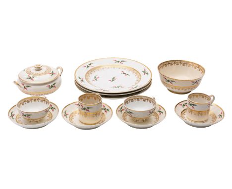 A Derby porcelain part tea and coffee service painted with sprays of red berries and foliage, iron-red mark, circa 1810-20, c