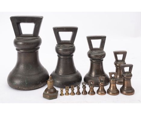 An associated group of thirteen Victorian graduated bronze bell weights, second half 19th century; all with various proofing 