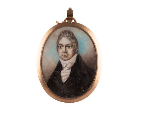 British School, 19th Century - Portrait miniature of a Gentleman -Watercolour on ivory -6.5 x 5cm (oval) -in an enclosed lock