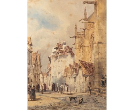 Attributed to Clarkson Stanfield (British, 1793-1867) -Street Scene -Watercolour -26 x 19 cm -Signed lower left and dated 185