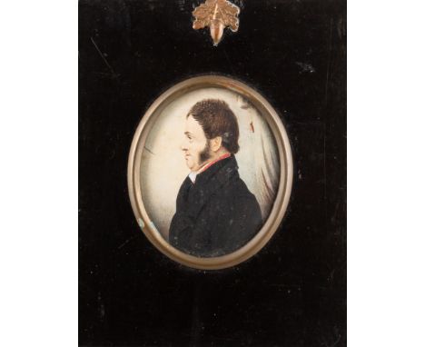 British School, 19th Century -Portrait miniature of Lieutenant Gardiner -Watercolour on card -7.5 x 6.5cm (oval) -Gardiner wa