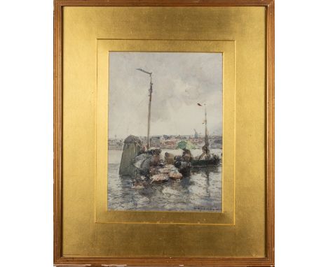 Dudley Hardy (British, 1867-1922) -Landing the catch -Watercolour -35 x 25cm -Signed lower right.Together with a print of Gro