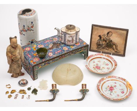 A small group of Oriental and other works of art, comprising a small jade bowl, other pieces of jade and soapstone carving, C