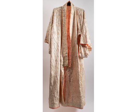 A mixed lot of Chinese and Japanese clothing and other textiles including a Chinese floral embroidered gown; a Japanese ivory