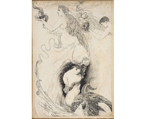 *Austin Osman Spare (British, 1886-1956) - ' Stealing the Fire from Heaven' Pen and ink on paper laid down on board - 57 x 39