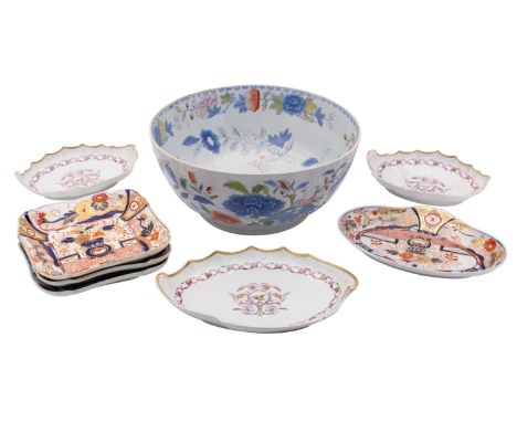 A mixed lot of ceramics including a large 19th century Ironstone punch bowl, 36cm diameter; a pair of similar plates; an 18th