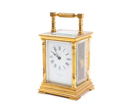 A French Victorian carriage clock with the eight-day duration timepiece movement having a platform lever escapement and stamp