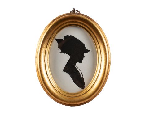 British School, 19th Century -A group of five paper-cut silhouettes, two female and three male -All framed, the largest 14.5 