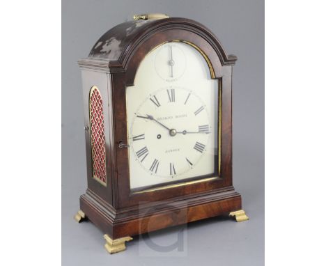 Richard Booth, London. A George III mahogany bracket clock, with arched cased, later enamelled dial and twin fusee movement w