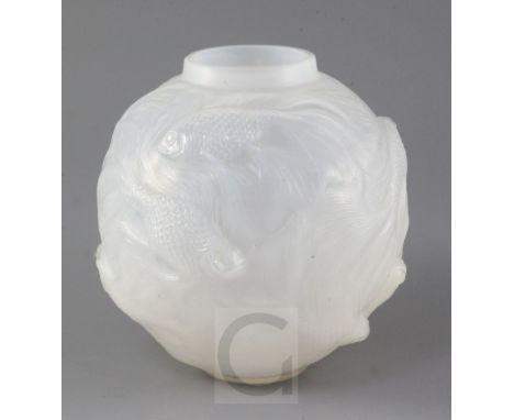 A Rene Lalique Formose pattern opalescent glass vase, Marchilac no.934, engraved mark 'R. Lalique France No. 934', height 17.