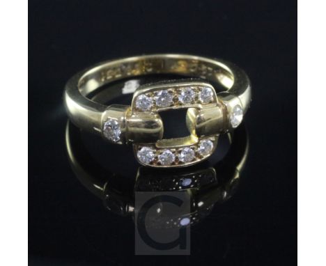 A Cartier gold and diamond ring, with central rectangular motif, numbered 288751 53, signed, with Cartier box, size M.