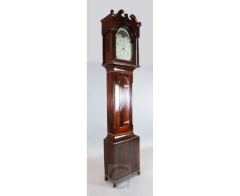 Martin Shreiner of Lancaster. A Federal American mahogany eight day longcase clock the 14 inch painted arched dial with moonp