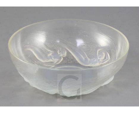 A Rene Lalique Ondines opalescent glass bowl, engraved mark R. LALIQUE FRANCE, 20.7cm