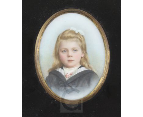 A portrait miniature painting on milk glass, c.1900-10, thought to be of German Royalty, the girl wearing a naval uniform, ov