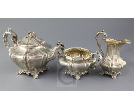 A Victorian matched three-piece silver tea service, London 1842-3, makers Edward, Edward Junior, John & William Barnard, of f