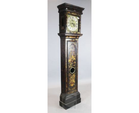 Anthony Lynch of Newbury. An early 18th century japanned eight day longcase clock, the 12 inch square brass dial signed in th