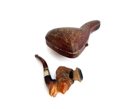 A cased 19th century meerschaum pipe, the bowl carved in the form of a lady of fashion, approx. 9cmL 
