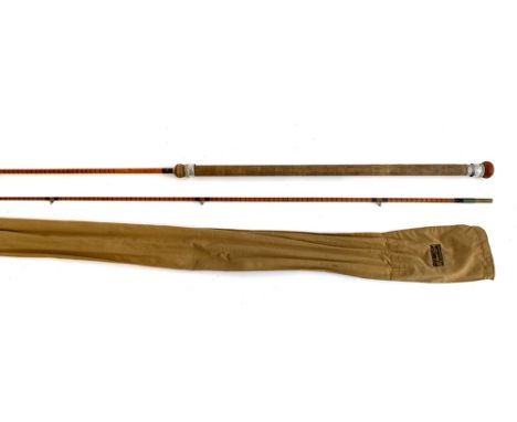 B James &amp; Son London England The Grebe 8`6" 2 piece split cane rod, burgundy close whipped, red agate butt &amp; tip ring