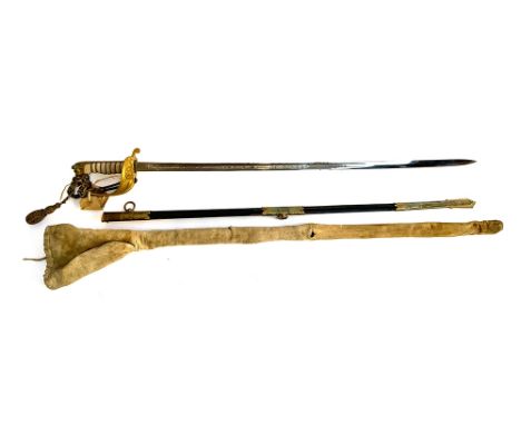 A British naval officer's dress sword by Henry Wilkinson, No. 58012, with wire bound fish skin grip, lion's head pommel, gilt