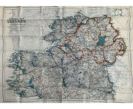 A WW2 silk escape and evasion map of Northern and Southern Ireland, approximately 39x55cm, in very good condition; together w