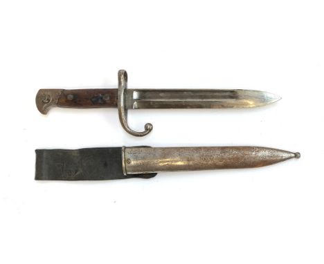 An Imperial Russian WW1 bayonet with scabbard, American made, the blade marked Remington Arms Co. Ilion. N.Y., with scabbard 