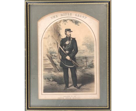 A 19th century lithograph, 'The Rifle Galop', dedicated to the Robin Hood Rifles, 32x22cm 